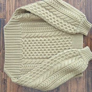 Proenza Schouler White Label Chunky Cable Bell Sleeve Crop Sweater Tan/Gold XS